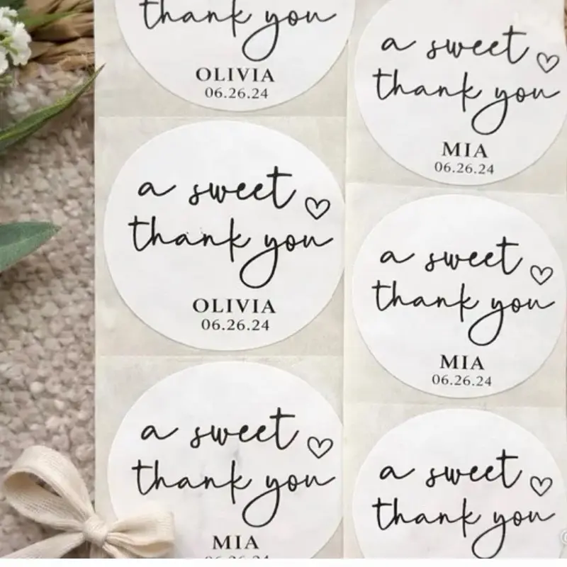 A Sweet Thank You Label - Personalized with Names and Dates - Ideal for Events and Special Occasions - Elegant Design