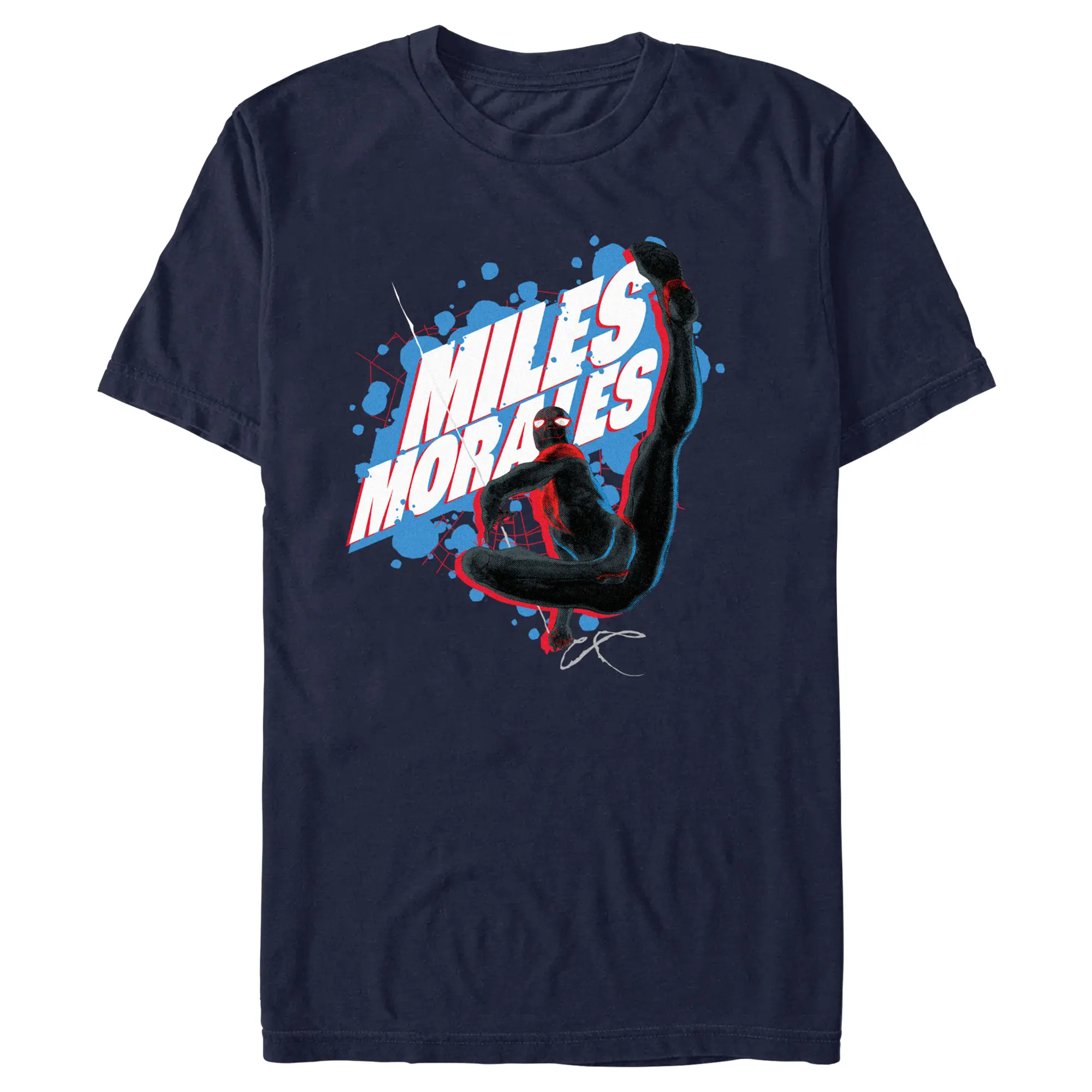 Men's Spider-Man Miles Morales Power Pose Superhero Stylish Round Neck Shortsleeve Menswear Apparel, Casual T-Shirt for Training
