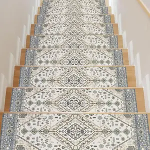 15pcs Non-Slip Stair Treads for Wooden Steps Indoor, Anti-Slip Carpet Stair Mats,Boho Stair Rugs, Washable, Slip-Resistant, Durable, Protective, Easy Install, Suitable for Kitchen, Laundry Room, and More