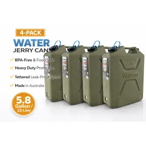 4 Pack Wavian 22L 5.8 Gallon Water Can Green BPA Free Food Grade w/ Spout
