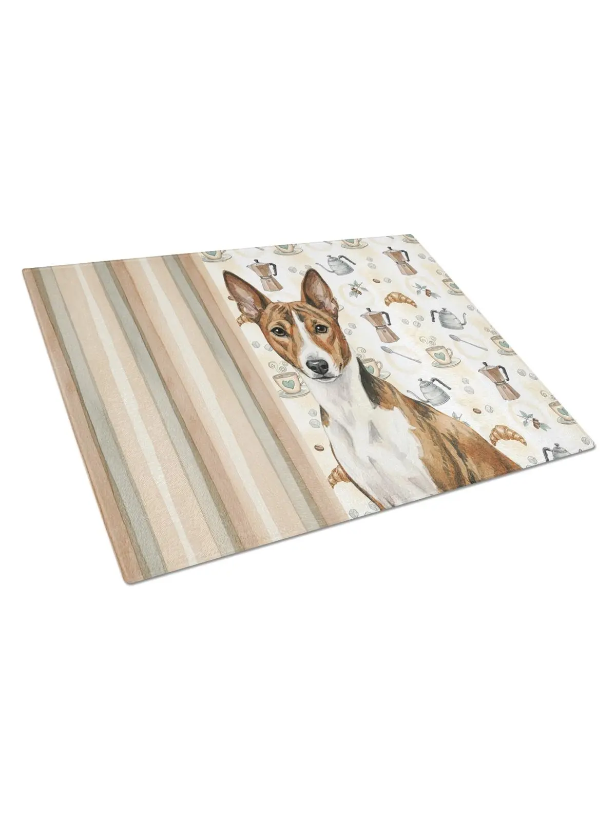 Carolines Treasures WDK7293LCB Scratch-Resistant Chopping Board, 11.25x15.25 in. Brindle & White Basenji Coffee Bar Glass Cutting Board, Scratch-Resistant Chopping Boards