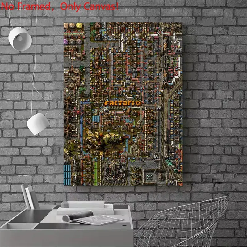 1 piece/set frameless canvas painting print poster, Game Poster art，Factorio Factory Design， a perfect gift for Video games loves, ideal gift for bedroom, living room, dorm hallway, kitchen, mural, wall decoration, room decor