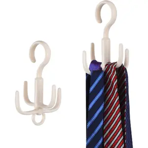Space-Saving Tie Hanger, Small Space Storage and Organizer, 2 Piece Set, 360° Rotatable Portable Closet Organizers for Belt, Scarf, Bras, Tank top, Purses Etc(Beige)