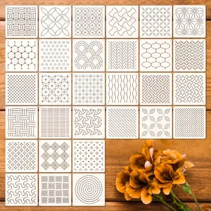 30 Piece/set Geometric Patterns Sashiko Embroidery Templates Set, Reusable Texture Pattern Templates, DIY Art Projects, Plastic Quilting Line Drawing Template