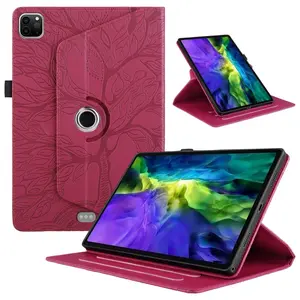 For iPad Pro 11 2022 / 2021 / 2020 Tree Life Embossed Rotation Leather Smart Tablet Case(Red)