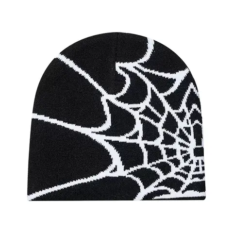 Unisex Soft Acrylic Skull Cap with Bold Spider Web Pattern - Casual Daily Goth Beanie, Lightweight, Elastic, Easy to Match, Cozy Warmth for Skate Look Upgrade (Do Not Bleach)