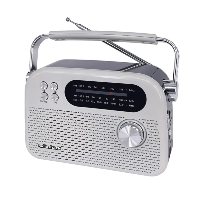 RadioShack AM/FM/SW 3-Band Vintage Radio with Bluetooth USB/TF Ports White 1202268 Compact Nostalgic Audio Device, Retro, Rechargeable