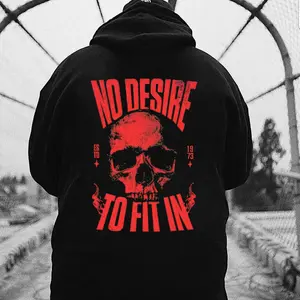NO DESIRE TO FIT IN Skull Print Men's Hoodie, Top Menswear, Cotton Tee Shirt Casual Streetwear