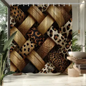 1pc Leopard Print Polyester Shower Curtain, Bathroom Decor & Bathtub Divider with Hooks for Garden-Infused Bathroom Spaces