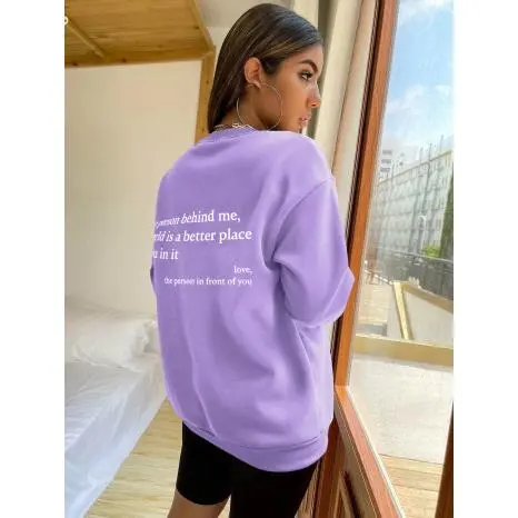 Round neck+light purple and white letter