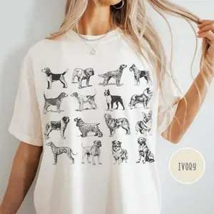 Vintage Dog Breeds Graphic Comfort Colors Shirt, Cute Dog Mom T-shirt, Retro Dog Crewneck Tee, Gift for Dog Lover Person, Dog Owner Mama