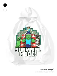 Minecraft Survival Mode Graphic Hoodie, Loose Fit Casual Sweatshirt, Breathable Sportswear for Daily Home Use, Outdoor Wear