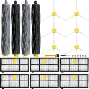 14 Piece Robot Vacuum Replacement Kit - 2 Debris Extractors, 6 Filters & 6 Side Brushes - Compatible with 800/900 Series - Includes 6 Screws - Durable Cleaning Accessories for Robotic Vacuums
