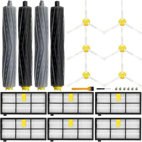 14 Piece Robot Vacuum Replacement Kit - 2 Debris Extractors, 6 Filters & 6 Side Brushes - Compatible with 800/900 Series - Includes 6 Screws - Durable Cleaning Accessories for Robotic Vacuums