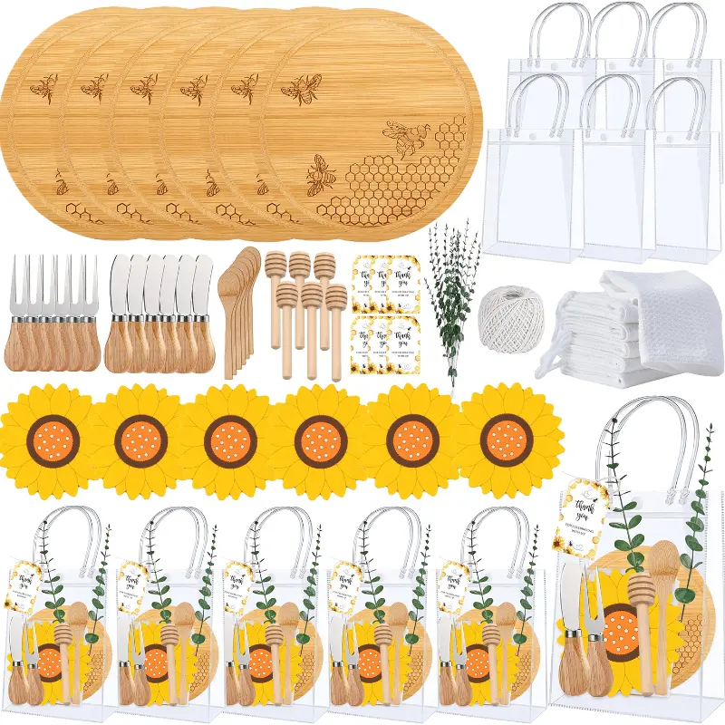 67 PCS Bee Themed Cheese Board Set Baby Shower Party Favors Prize With Knife, Fork, Honey Stick, Gift Bag ,Thank You Card For Couple Guest,Bridal Decorations,Anniversary Birthday Wedding Gifts # cool christmas funny cash fun holiday formen teacher love