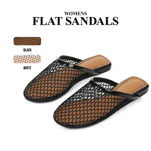 CYNLLIO Womens Flat Sandals Round Toe Mesh Hollow Out Espadrilles Casual Comfy Slip on Summer Party Outdoor Flats Slippers Shoes Deals For You Days