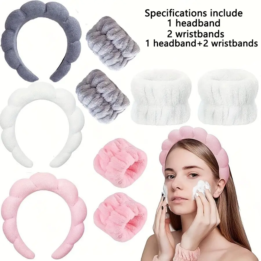 Hair Hoop & Wristband Set, Headband Set, Make Up Headband, Head Band For Washing Your Face, 1/2/3pcs Soft Face Washing Hair Hoop & Wristband, Heatless Styling Tools for Women & Girls