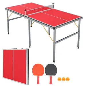 Garvee 6x3 ft Foldable Ping Pong Table Set with Portable Indoor/Outdoor Design, Includes Net & Paddles, Professional MDF Surface Ideal for Backyard and Game Room, Red