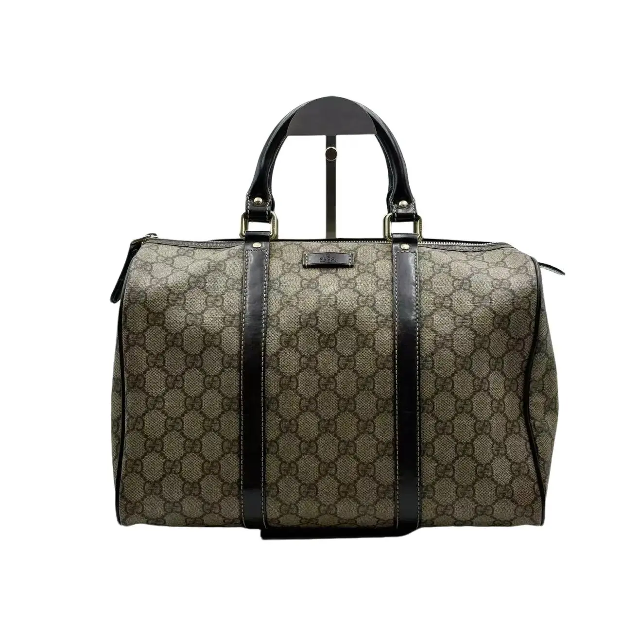 Pre-owned GUCCI H5 GG old fashioned black leather Boston handbag (middle aged model) H17365