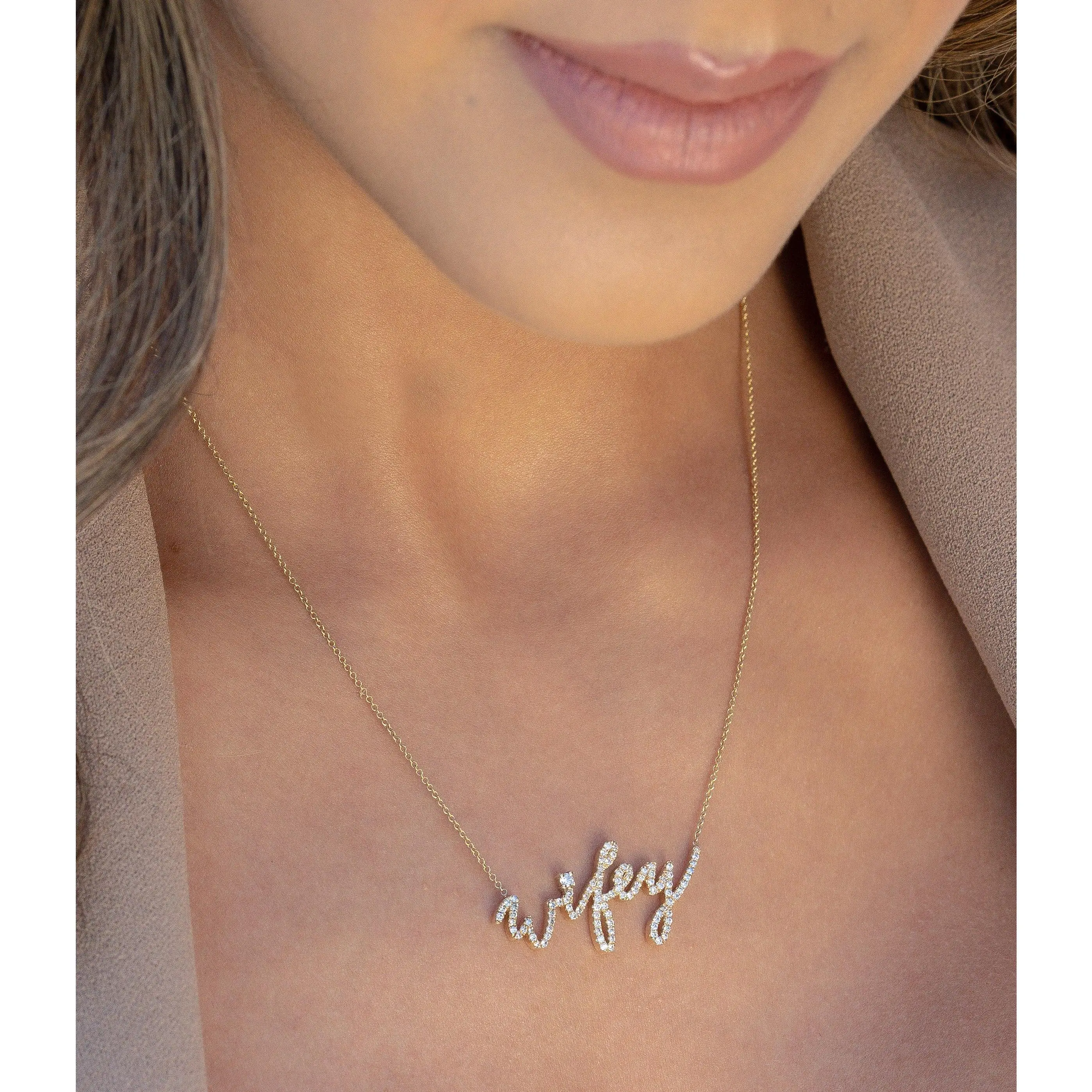 14K Gold Diamond Wifey Pendant