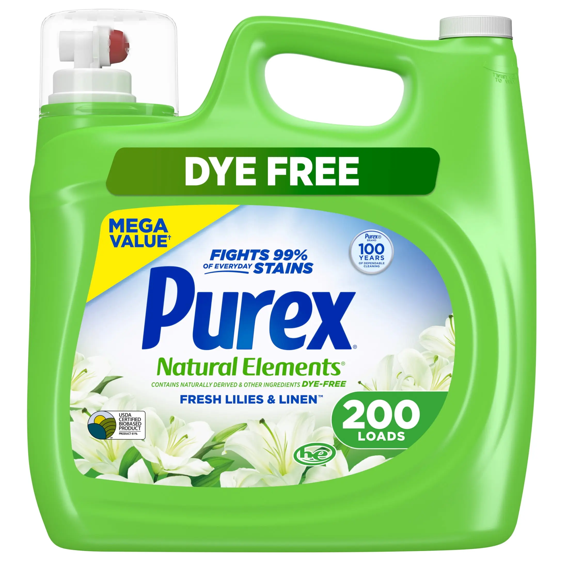 Purex Natural Elements Liquid Detergent, Fresh Lilies & Linen, 225 fl oz, 200 loads