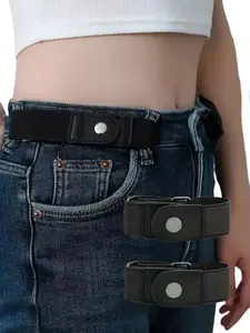 2pcs/set No Buckle Elastic Waist Belt For Women Men Unisex Stretch Belt For Pants Jeans Casual Buckle Free Adjustable Invisible Belt