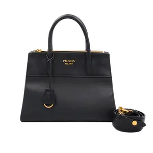 Pre-owned PRADA Leather Top Handle Bag Saffiano Medium Black JM SK071