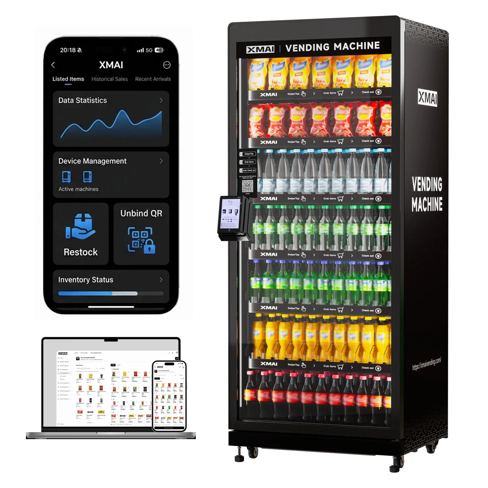 XMAI Max M680 Smart Vending Machine for Business - 99% AI-Powered Recognition Accuracy Vending Machine for Sale Card Reader & App Control Refrigerated Commercial Snacks and Drinks Combo with Credit Card & NFC Payment