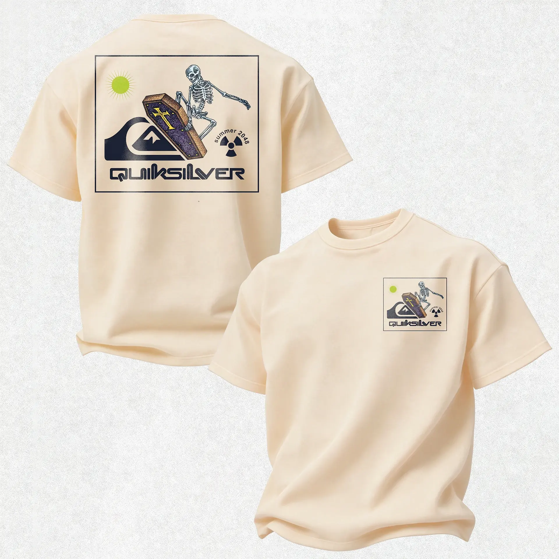 Quicksilver Surf Skeleton Printed Oversized Unisex T-shirt, Top Tier Graphic Shirt for 2026, Summer 2026, Gifts for Husband, for Dad, Streetwear, Casual Menswear Shortsleeve Crewneck