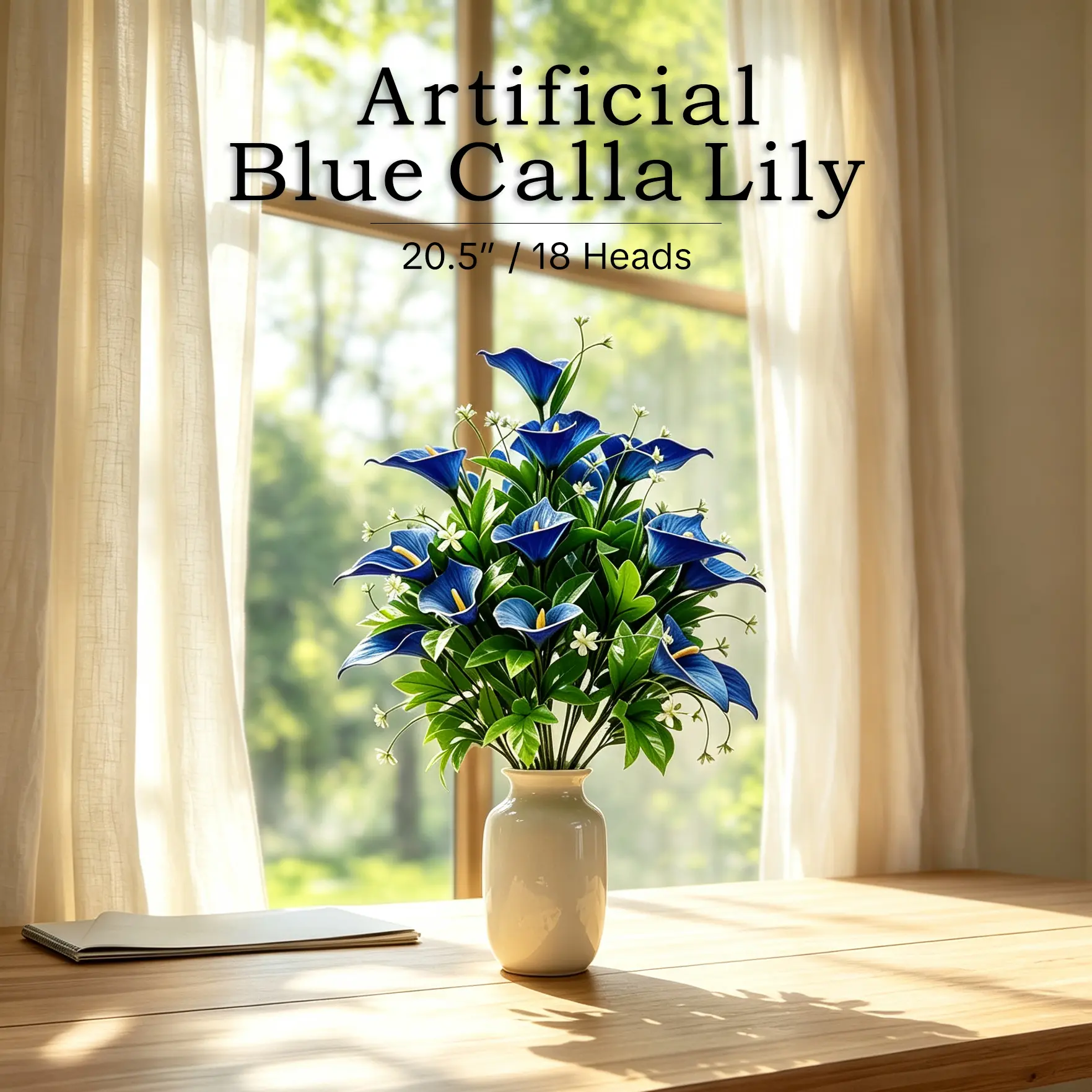 Artificial Blue Calla Lily Bouquet 18 Heads 20.5in - Lifelike Faux Flower Bouquet | No Maintenance Floral Decor for Home Office Indoor Outdoor Decor