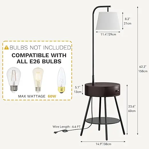 62" Floor Lamp with Table
