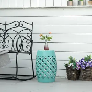 12" Blue Outdoor Mosaic Round Side Table - Multi-Functional Patio Accent Furniture for Garden (Use as Plant Stand, Footstool)