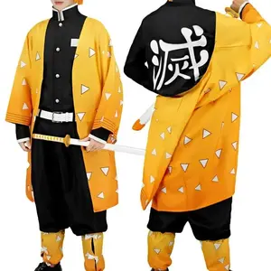 Adulte/enfants Anime Agatsuma Zenitsu Cosplay Costume perruque chaussures hommes Kimono jaune cape tenues