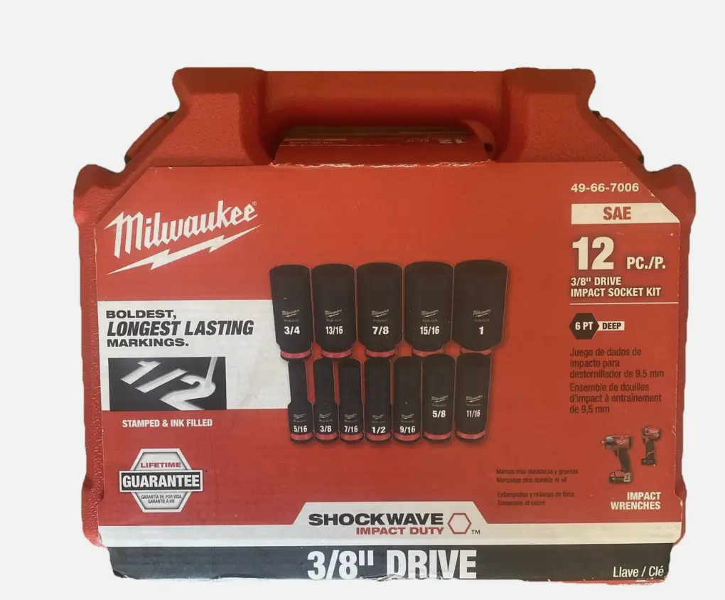 Milwaukee 49-66-7006 3/8" SAE 12 Pc Deep Impact Sockets for Impact Wrenching, MSRP $85
