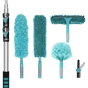 20 Foot High Reach Duster Kit with 5-12FT Extension Pole High Ceiling Dusting and Window Cleaning Kit with Telescopic Pole Window Washer&,Cobweb Duster,Fan Duster and  Duster