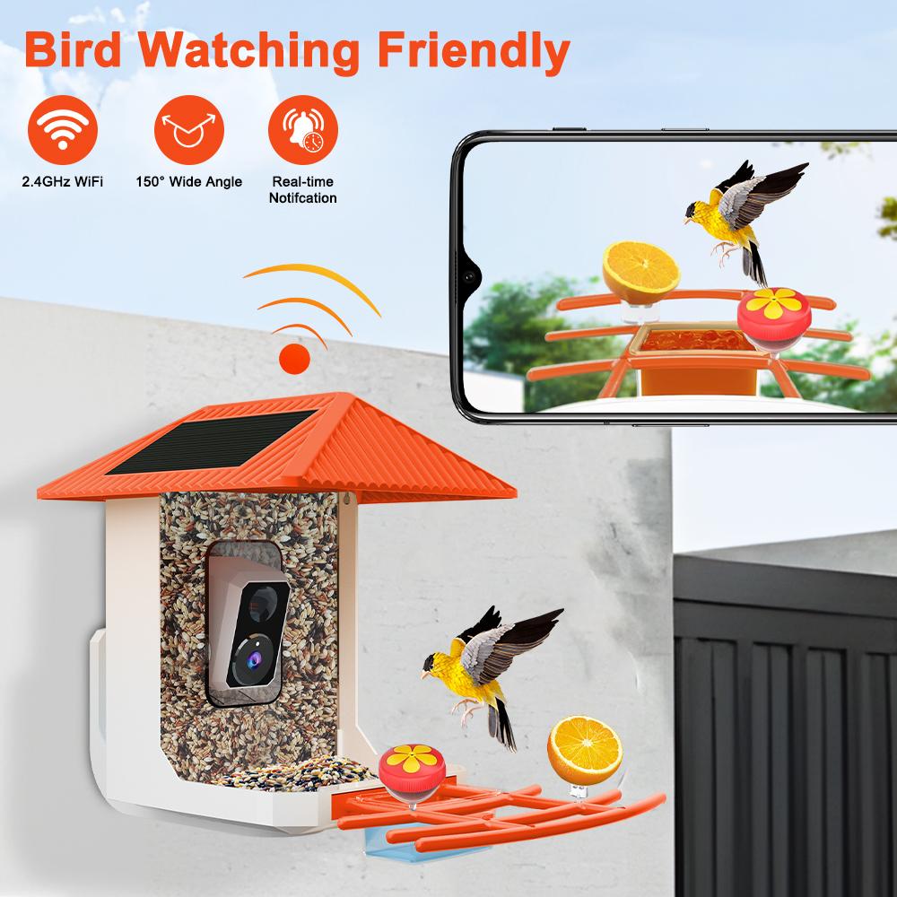 2.5K Smart Bird Feeder with Camera Outdoor Solar Powered, 2.4GHz/5GHz WiFi Birds Watching Camera with Auto Capture & AI Identification, Real-time Notifications, Gift for Bird Lovers