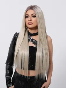 13x6 Lace Front Wig, Foolproof Design with Gradient Platinum Long Straight Hair, High Temperature Resistant Synthetic Wig for Women, Great for Daily and Party Wear, Lace Frontal Wigs, Silky Straight Wigs