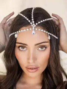 Luxury Water Drop Headpiece Tiara Crown Design for Women with Rhinestone Chains, Multilayer Ethnic Style Hair Accessories for Party & Dance Events
