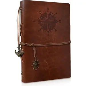 PU Leather Journal Notebook, Refillable  Journal Travel Diary with  Paper, A5 Journaling Notebook for Women Men Teens, 100GSM Unlined Paper, 160 Pages(Brown, 9.2" x 6.5")