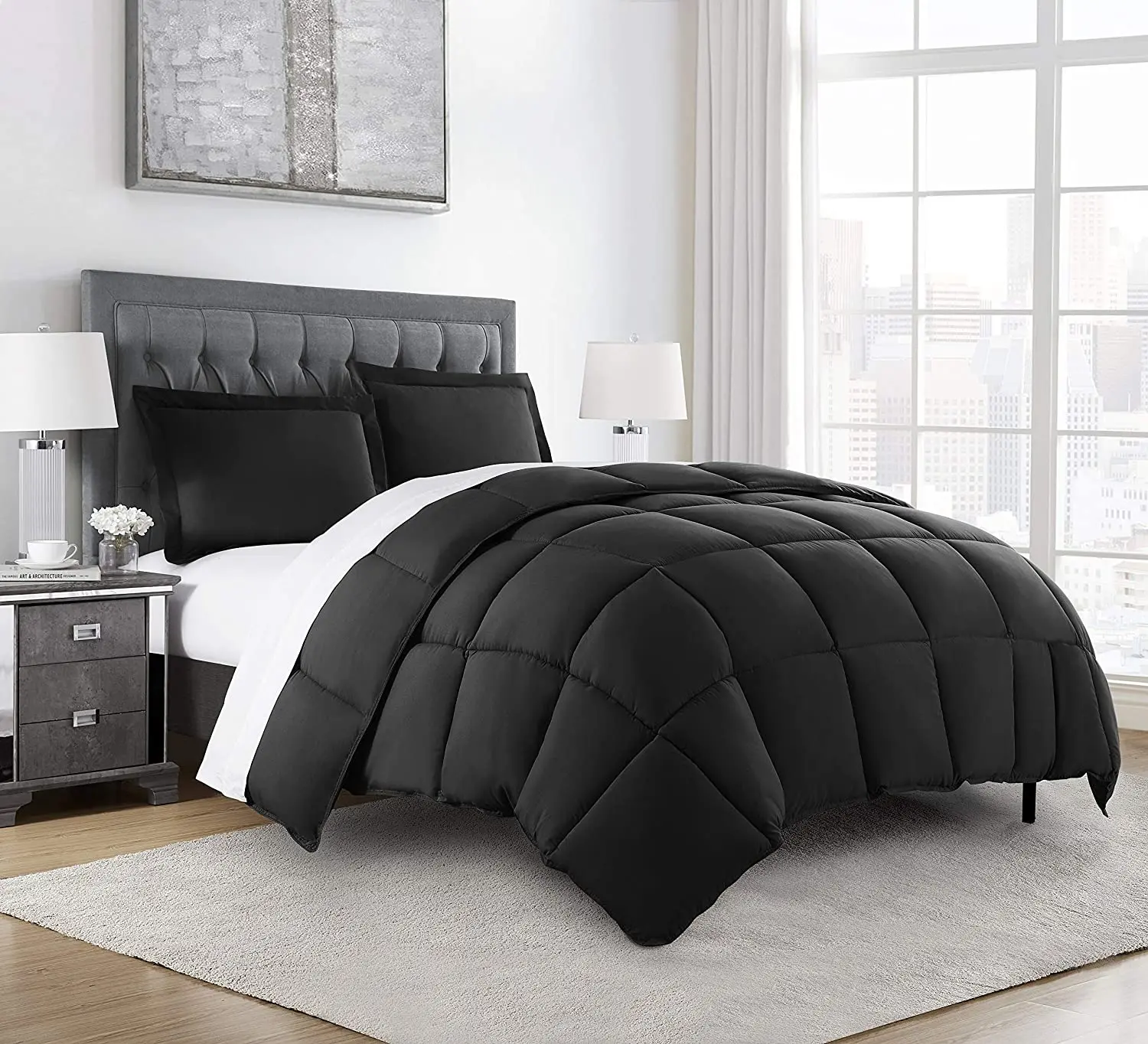 Chezmoi Collection All Seasons 3-Piece Down Alternative Comforter Set - Solid Color Microfiber Polyester Comforter with Baffle-Box Stitching & Corner Tabs for Easy Use