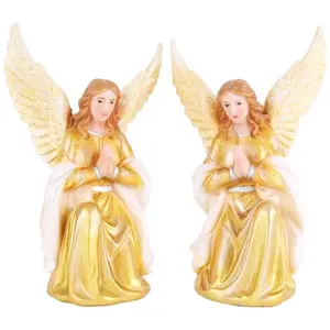 Angel Custodio Set 7" 10" or 15"" Inches Tall Estatua Dorado Guardian Angel  Set of 2 Religious Decor Angel de la Guarda para Altar