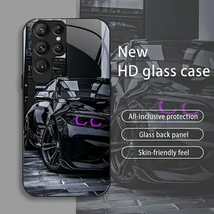 Black Racing drop-resistant glass phone case suitable for [Galaxy S24 Ultra] protective film full cover protective glass back panel skin-friendly feel 995