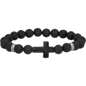 8mm Natural Stone Lava Bracelet Diffuser Essential Oil Wristband with Stainless Steel Cross
