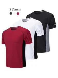 Men's Patchwork Round Neck Sports Tee, Loose Breathable Quick Drying Short Sleeve T-shirt, Men's Summer Top for Exercise Workout Running, Gym Tees, Athletic Shirt, National Day Offers