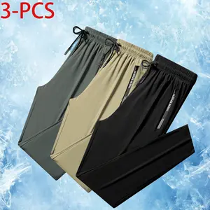 Men’s Ice Silk Casual Pants, 3-Pack — Lightweight, Breathable, Quick-Dry Sports Pants for Summer