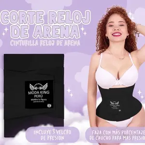 MODA KING PERU size (L)Cinturilla Reloj de Arena Negro con 3 Velcro de Presión y Más Porcentaje de Caucho para Máxima Presión