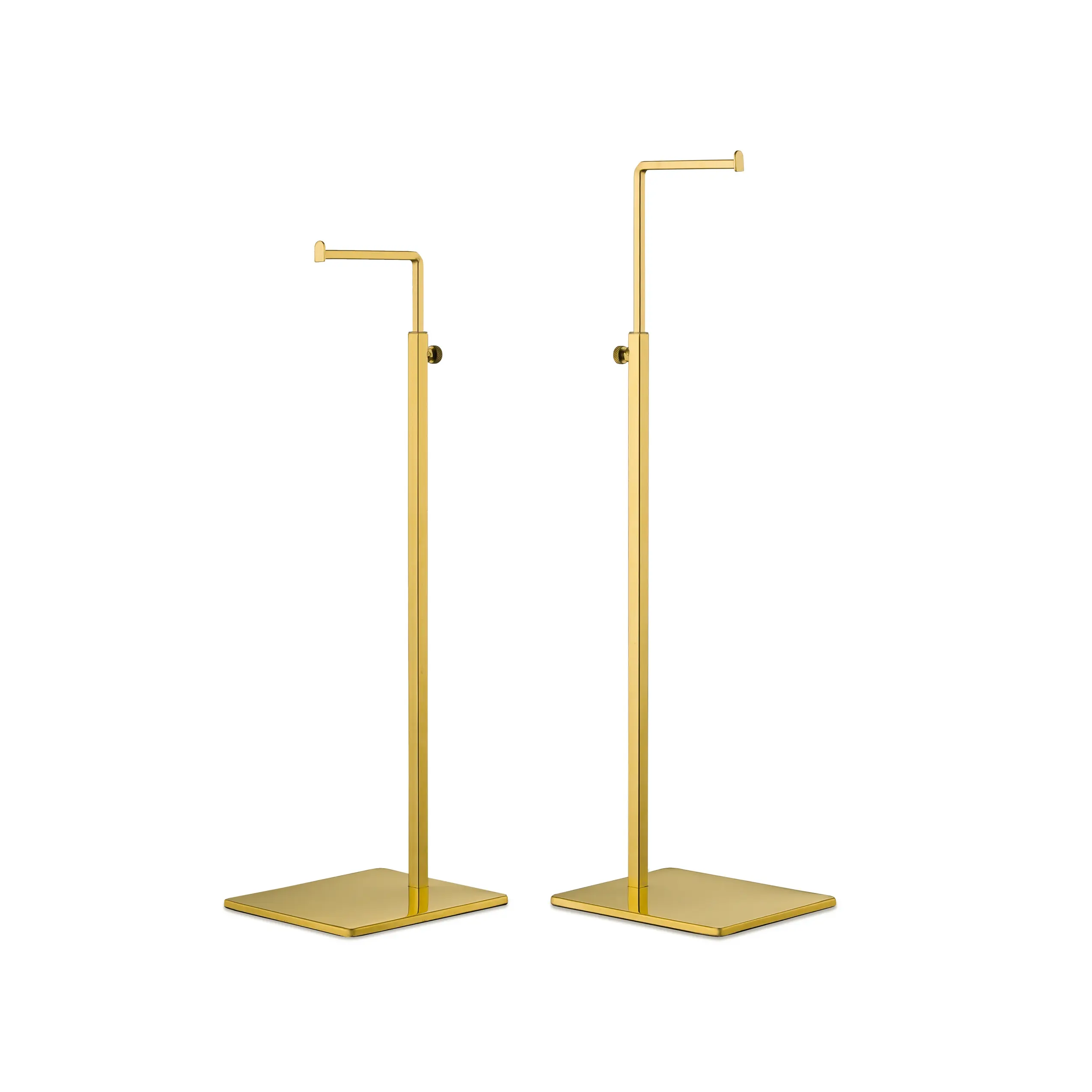 Gold Purse Display Stand 2 Pack - Adjustable Height Handbag Organizer with Hanging Hook | Polished Gold Jewelry & Necklace Stand | Retail Store Countertop Metal Rack for Bags, Purses & Accessories Set