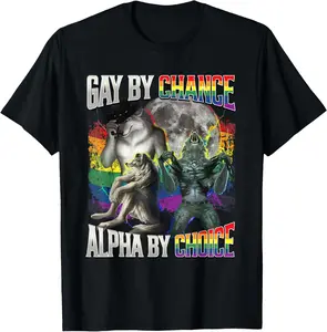 100% Cotton Gay By Chance Alpha By Choice Alpha Wolf LGBT Pride T-Shirt