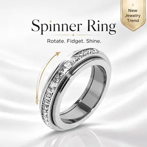 Anxiety Rings for Women and Men Titanium Steel Spinner Fidget Band Rings with Cubic Zirconia for Stress Relief and Wedding Promise Comfort Fit Size 5 to 12.Sparkling Fidget Spinner Ring for Girls - Anxiety Relief Jewelry