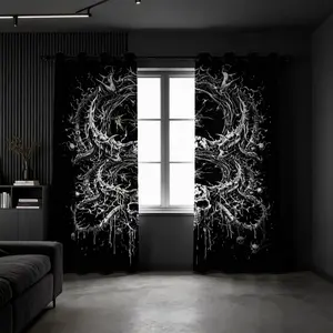 Gothic Skull Blackout Curtains 2PCS | Black White Horror 80% Light Blocking Drapes, Single-Side Printed Dark Gothic Halloween Decor for Bedroom Living Room